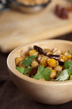 Bowl of Indian starter with chickpeas and cilantro