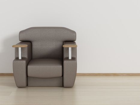 Leather armchair in a room. 3D image.