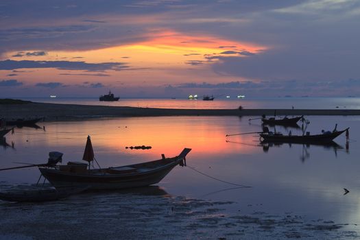 Boats on the ocean at sunset. Ko phi phi island. Thailand.