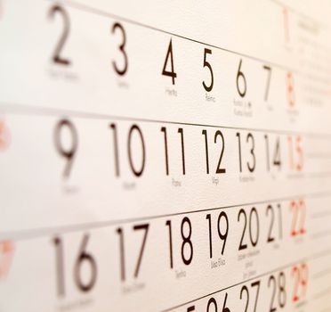 Calender - Organizer, white with black numbers