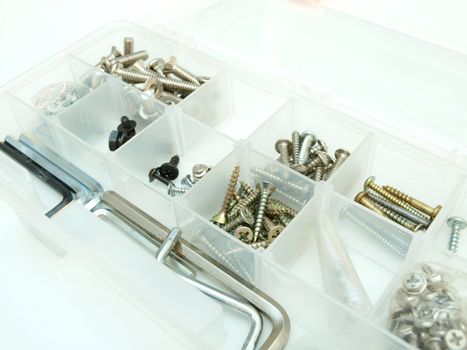 Tool box with screws and screwdriver