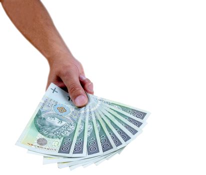 Polish banknote hundred giving isolated on white background