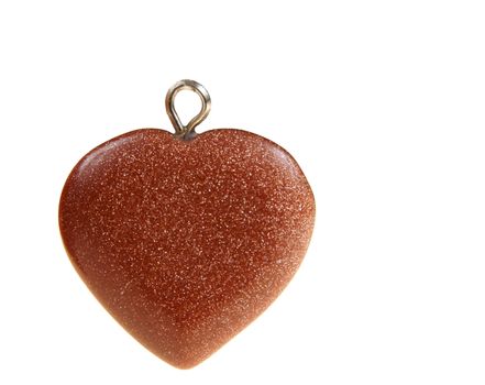 Browh heart of brown shiny stone isolated on whita background of 