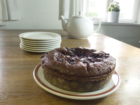 close-up of chocolate cake with berries