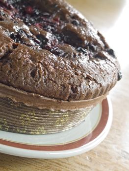 close-up of chocolate cake with berries