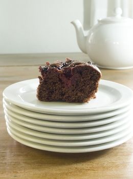 close-up of chocolate cake with berries