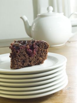 close-up of chocolate cake with berries