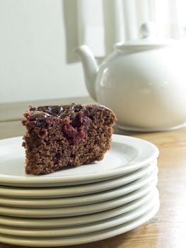 close-up of chocolate cake with berries