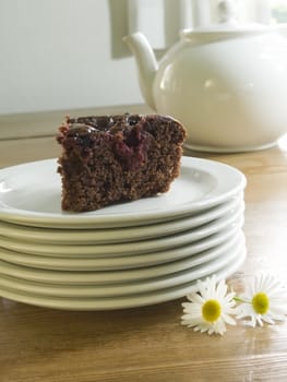 close-up of chocolate cake with berries