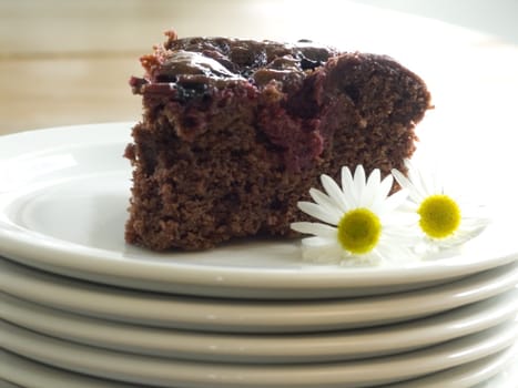 close-up of chocolate cake with berries