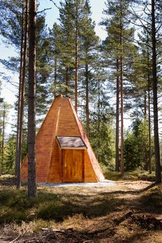 A teepee cabin hut in the forest