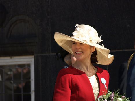 COPENHAGEN - APR 16: Denmark's Queen Margrethe celebrates her 70th birthday with other European Royals. The Queen rides an open carriage escorted by Hussars to Copenhagen City Hall on April 16, 2010.