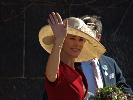 COPENHAGEN - APR 16: Denmark's Queen Margrethe celebrates her 70th birthday with other European Royals. The Queen rides an open carriage escorted by Hussars to Copenhagen City Hall on April 16, 2010.