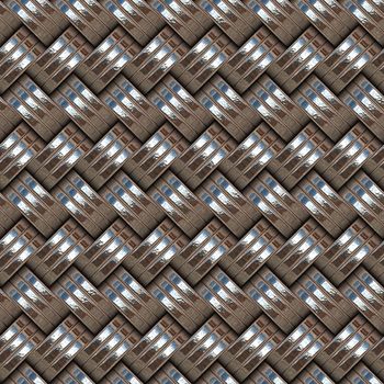 seamless texture of intertwined groups of three metal rings