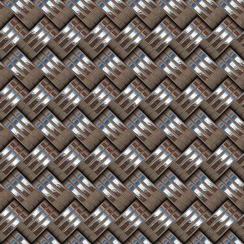 seamless texture of intertwined groups of three metal rings