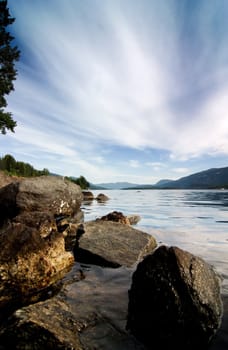 view over a norwegian fjord with a big sky