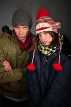 Hipster couple in clothing for cold weather