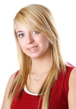 Blond teen girl isolated on white