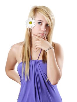 blond teen girl with daisies on her hair