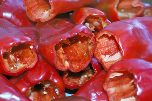 bunch of red juicy paprika ready for cooking 