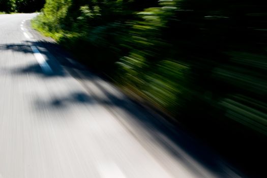 A motion blur shot of driving on a highway