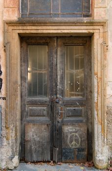 old weathered door in prague