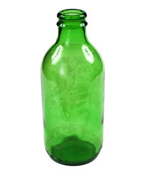 Small green bottle on the white background