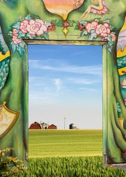 A door leading out into the open prairie