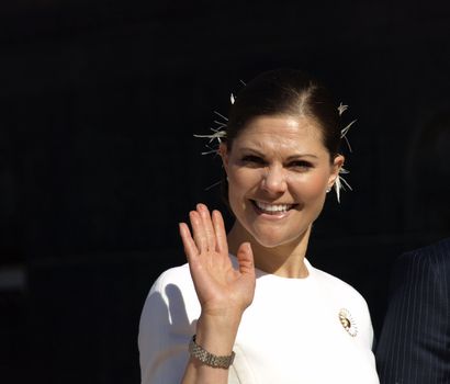 COPENHAGEN - APR 16: Denmark's Queen Margrethe celebrates her 70th birthday with other European Royals. The Queen rides an open carriage escorted by Hussars to Copenhagen City Hall on April 16, 2010.