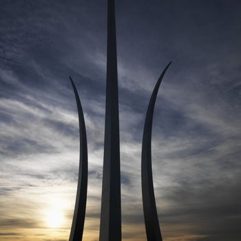 Three spires of Air Force Memorial in Arlington, Virginia, USA.