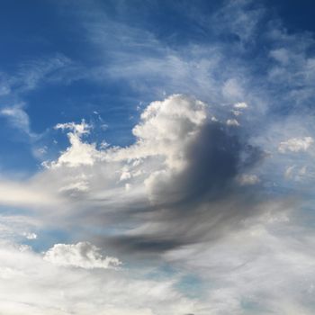 Wispy cloud formations against clear blue sky.