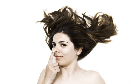 Young beautiful woman portrait isolated in a white background