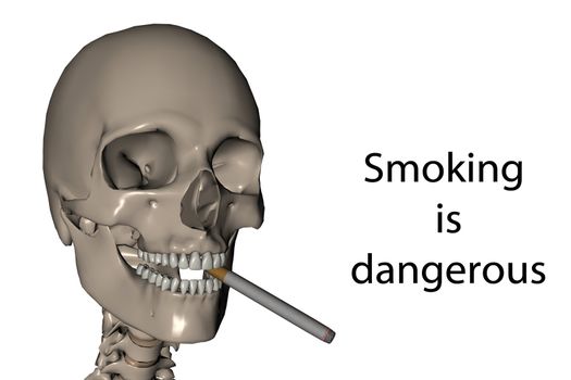 3D rendered smoking skull with text smoking is dangerous