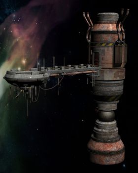 3D rendered space station on the universe