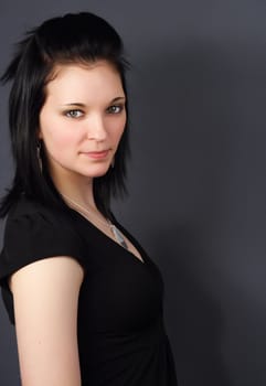 closeup portrait of a young woman with black hair