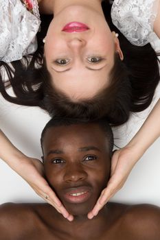 Black man and white woman. Loving couple close up.