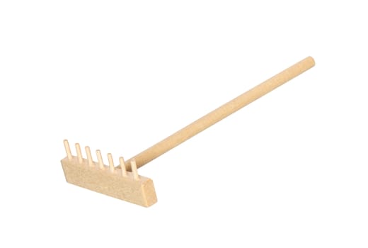 Wooden rake isolated on white background with clipping path