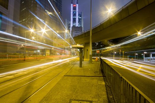 Hong Kong at night with highrise buildings
