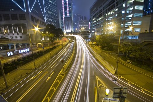 Hong Kong at night with highrise buildings
