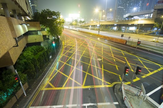 it is a busy traffic night in hong kong