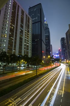 it is a busy traffic night in hong kong