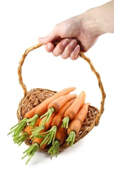 hand holding a carrots basket