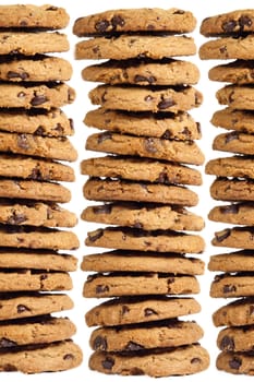 chocolate chip cookies on white background