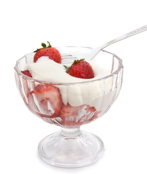 cream and strawberries, white background
