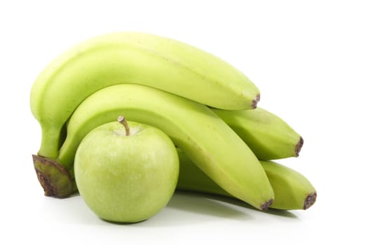 unripe bananas and green apple