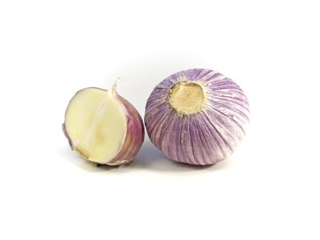 close-up of fresh purple garlic  isolated on white background