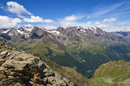 summer view of Pejo valley in Stelvio National Park, Trentino, Italy