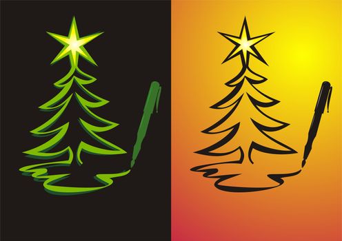 Illustration of a Christmas tree being painted as a symbol for writing Christmas letters