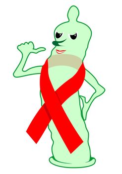 Condom with Red Ribbon, anti-aids-illustration