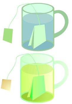 glass of tea with teabag, illustration with and without gradient